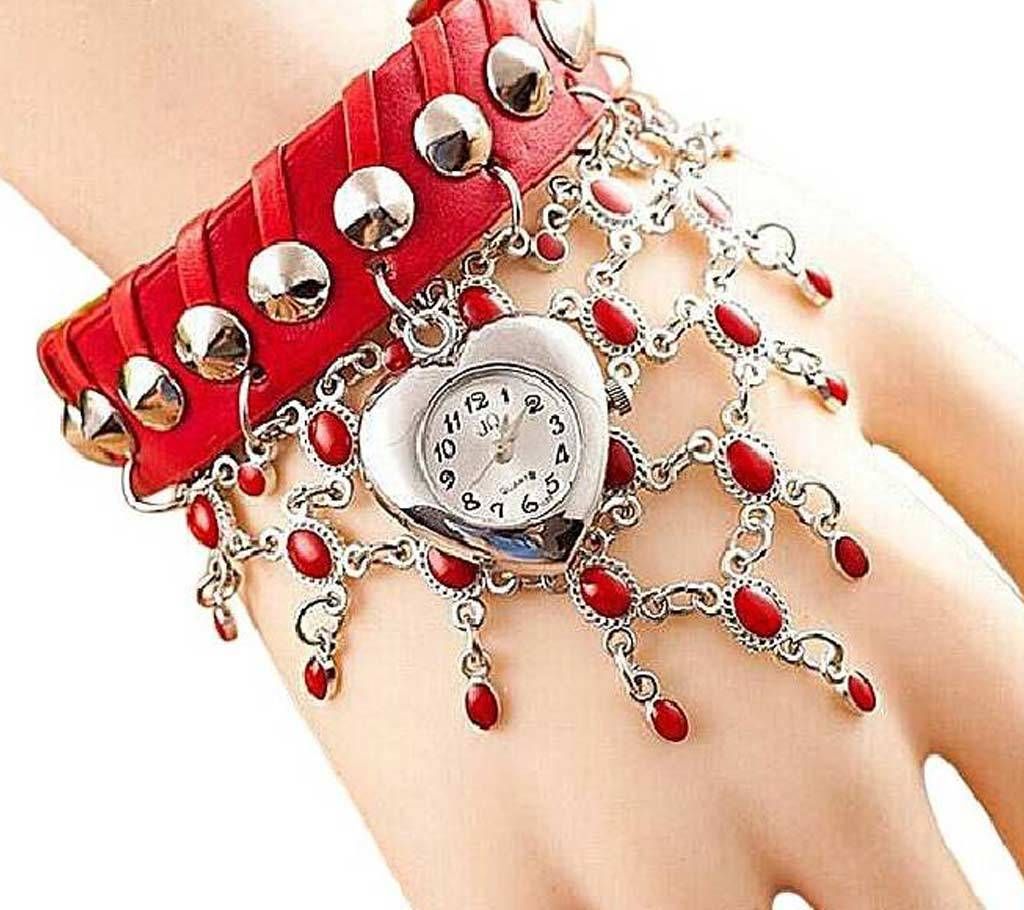 Leather Analog Watch For Women - Red