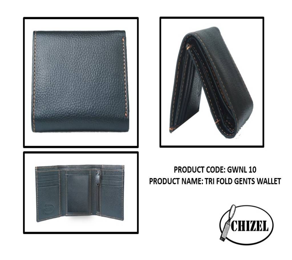 Genuine Leather Tri Fold Wallet for Men