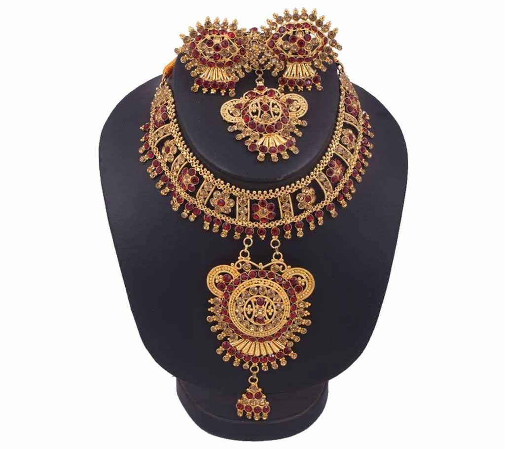 multicolor stone setting gold plated necklace