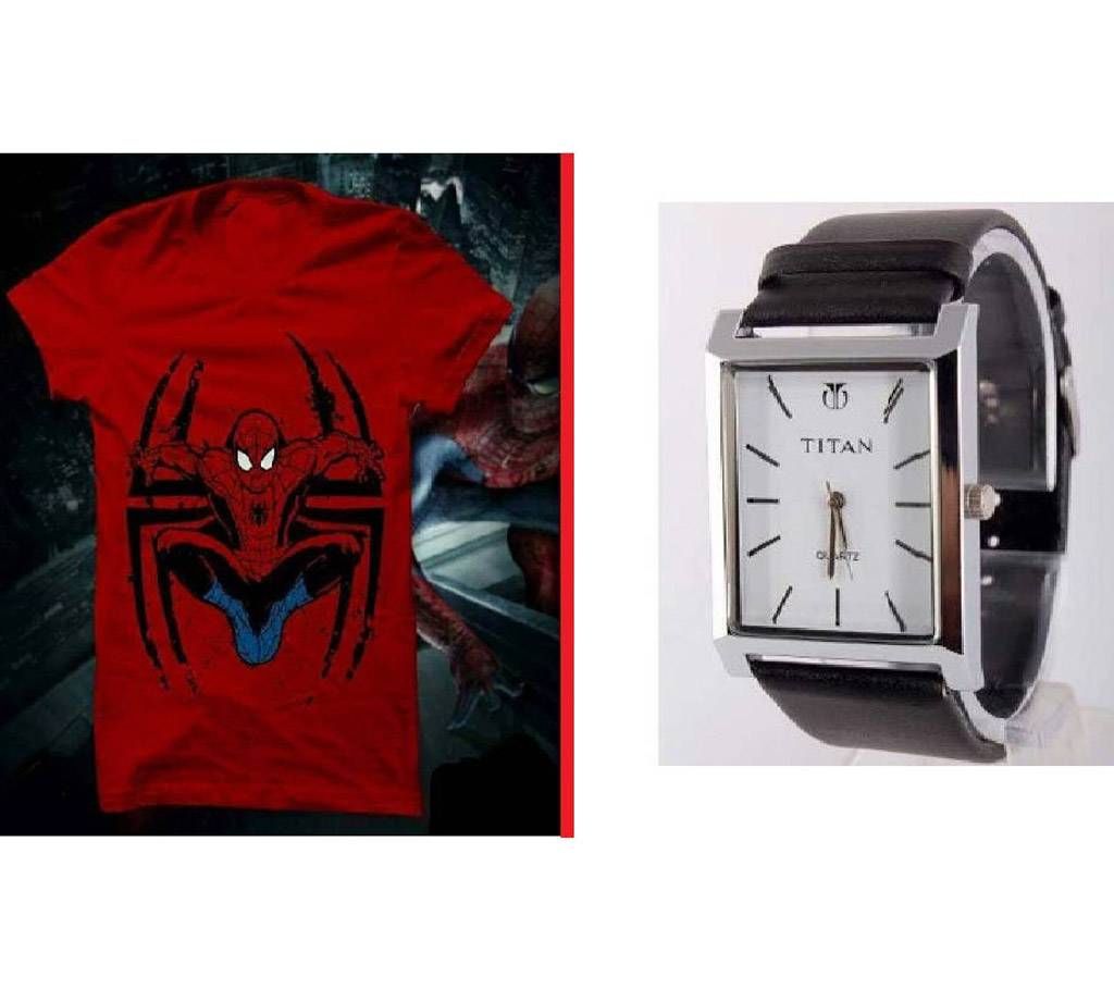 Spiderman Menz T-Shirt + Titan Gents watch combo (Copy)