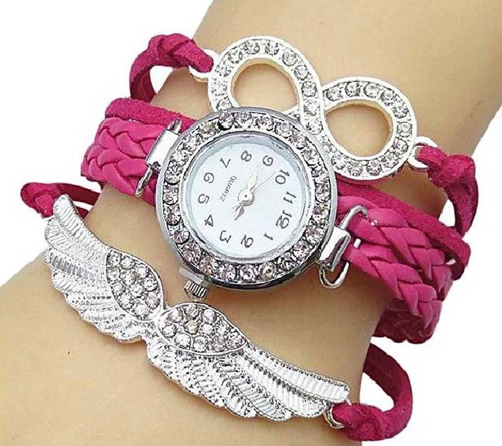 Hot Pink Leather Watch for Women