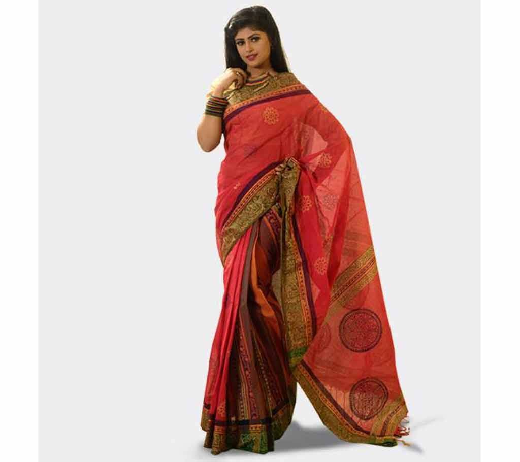 Hand Loom Soft Cotton Block Work Sharee-137