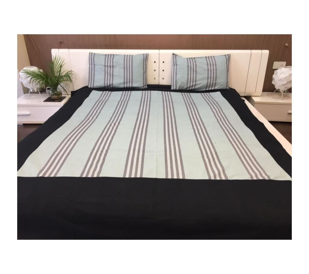 Blue And Black Woven Cotton Double Bed Sheets