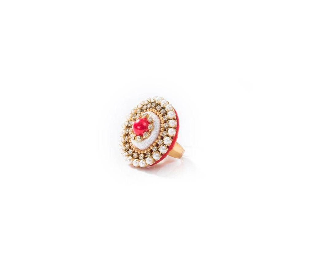 Red & White Color Silk Thread Finger Ring