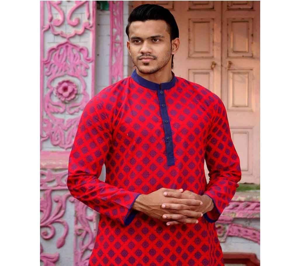 Red all over printed Boishakhi Panjabi