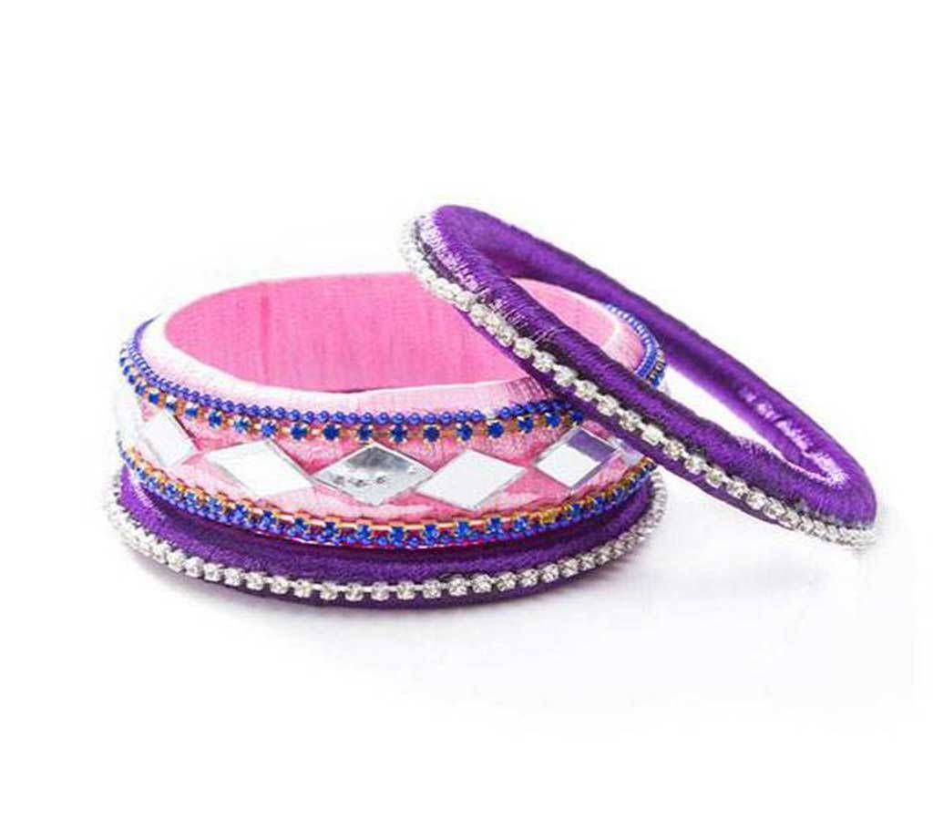 Hot Pink Color Silk Thread Bangle set