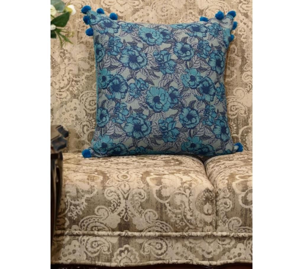 Garden/ Blue Printed & Hand Embroidered Cushion Cover