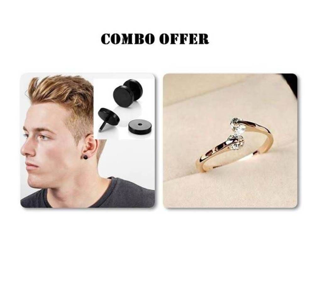 Combo Finger Ring & Stainless Steel Ear Ring