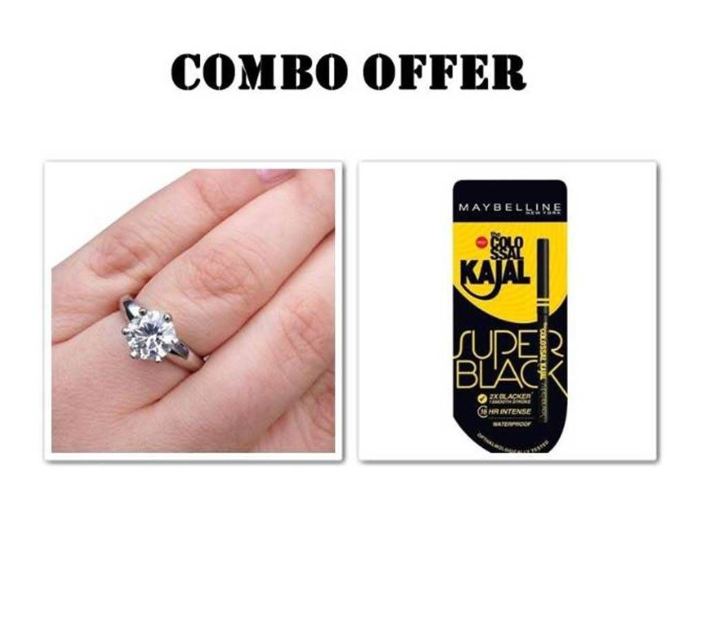 Combo Silver Plated Finger Ring & Kajal