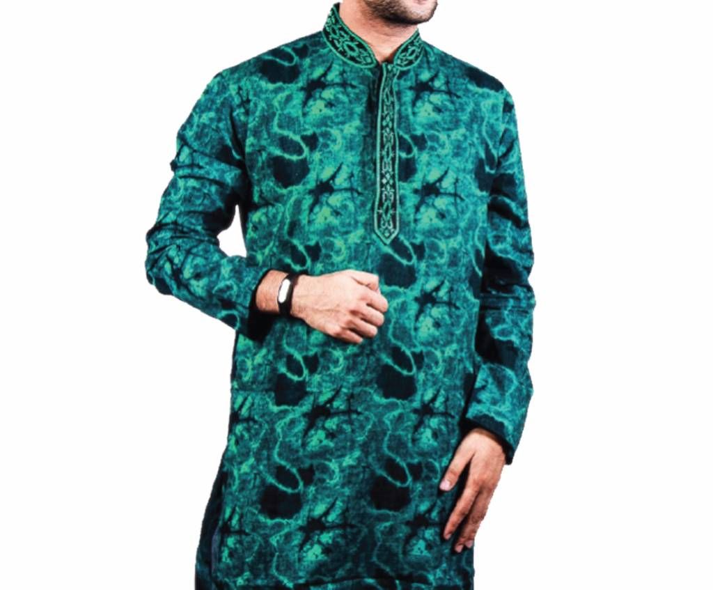 Mens Green Printed Cotton Panjabi
