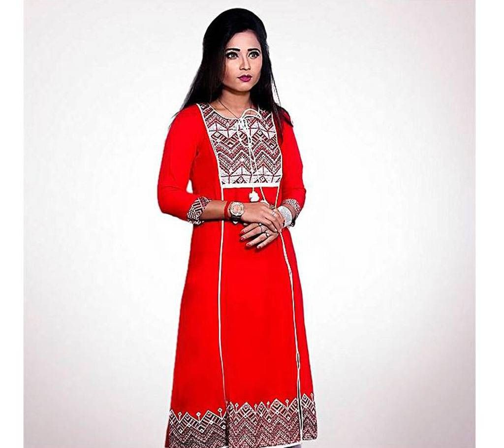 Deep Sky Blue Indian Linen Kurti For Women