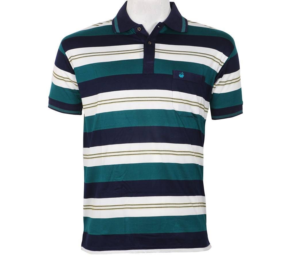 Half Sleeve Cotton Striped Polo Shirt For Men
