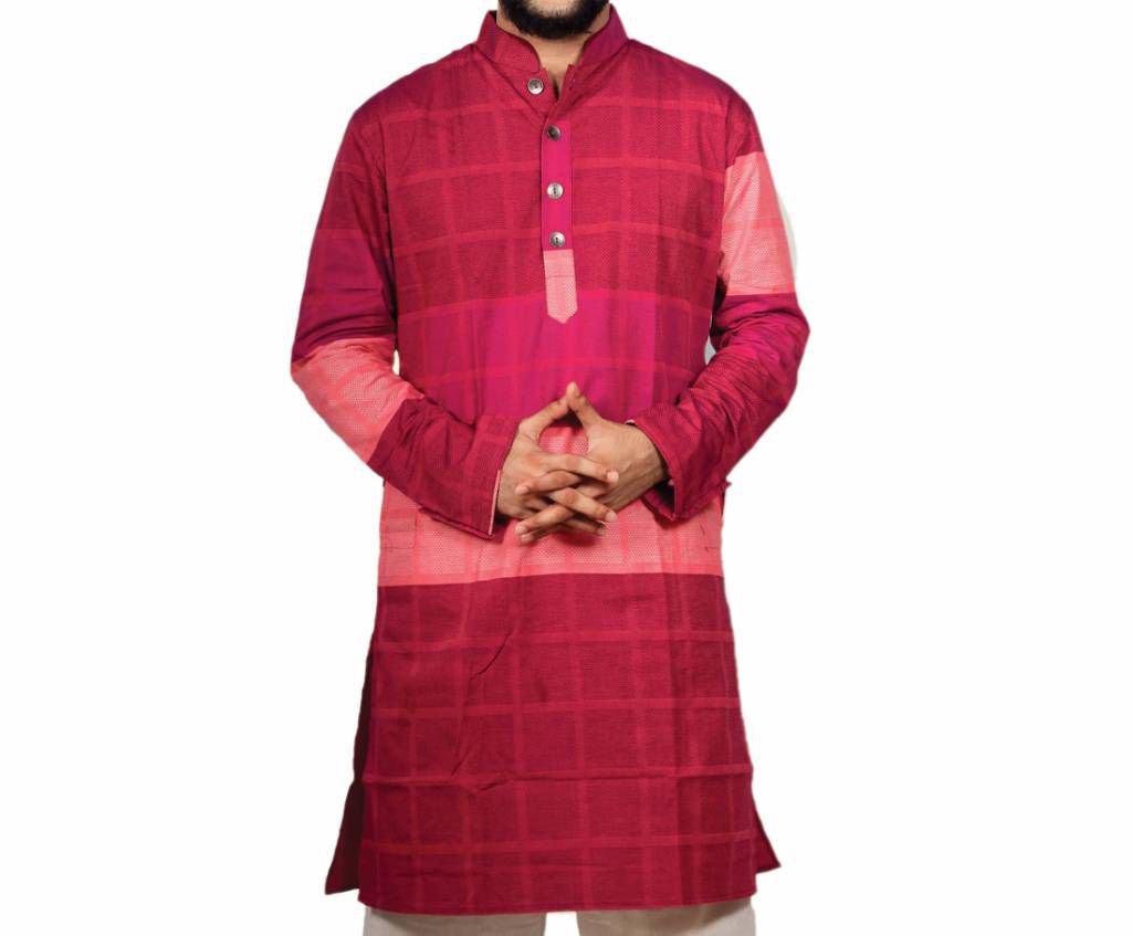 Mens Pink Printed Cotton Panjabi