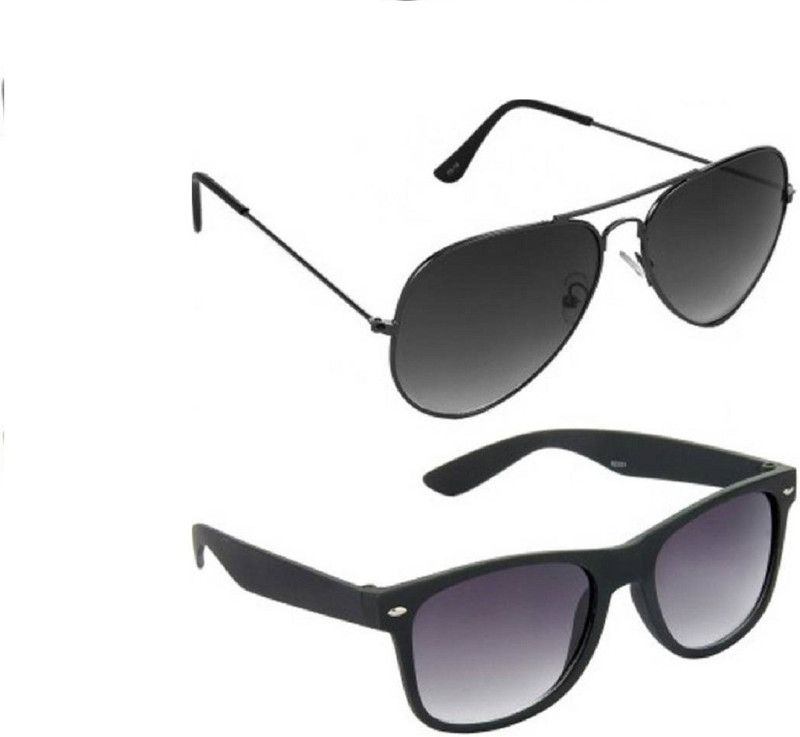 Polarized Wayfarer, Aviator Sunglasses (Free Size)  (For Men & Women, Black)