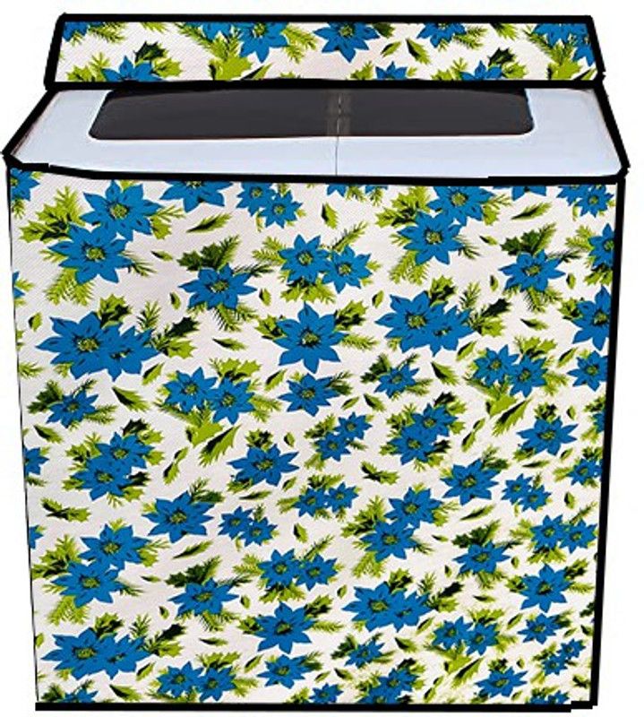 JM Homefurnishings Semi-Automatic Washing Machine Cover  (Width: 80 cm, White, Blue)