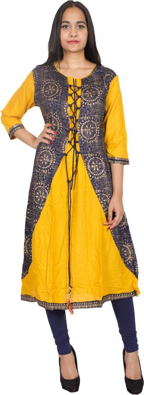 Women Printed Cotton Rayon Blend A-line Kurti  (Yellow)