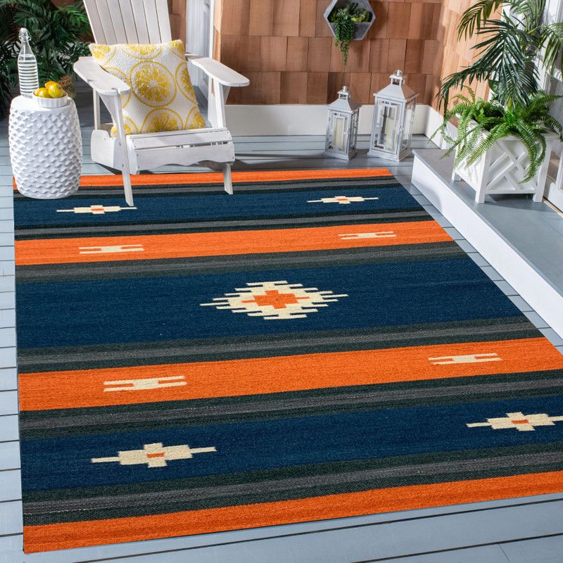 INDIAN ORIENTAL RUGS Dark Blue Wool Dhurrie  (150 cm, X 200 cm, Rectangle)
