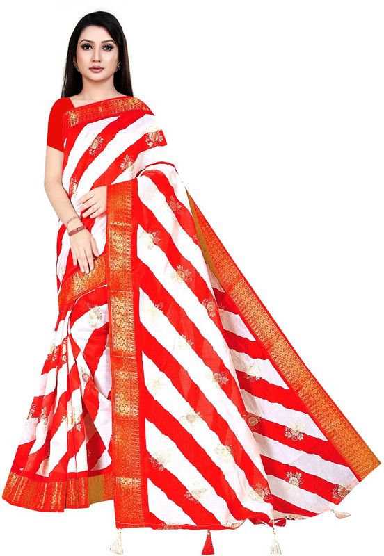 Self Design Leheria Pure Silk Saree  (Red)