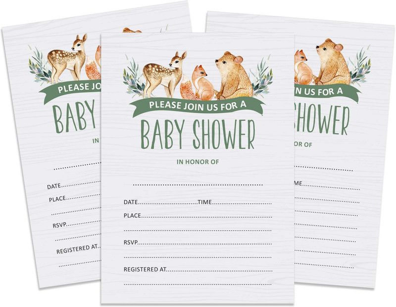 Inkdotpot 30 Jungle Animals Baby Shower Invitation Cards Neutral Fill in Blank Invites Invitation Card  (Invitation_Card, Pack of 1)