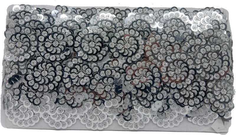 Kavmart KAV3035-SILVER 2INCH PVC Flower Design Sequence Shiny Sitara Rounded Lace for Saree, Dupatta, Chunari, Blouse Embroidery(9 Meters)(SILVER) Lace Embridery Border Lace Reel  (Pack of 1)
