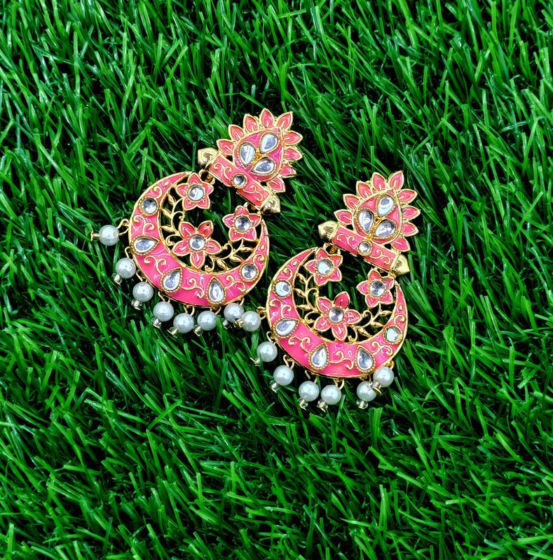 Traditional Kundan Gold-Plated Drop Earrings for Women & Girls Alloy Metal, Alloy Chandbali Earring