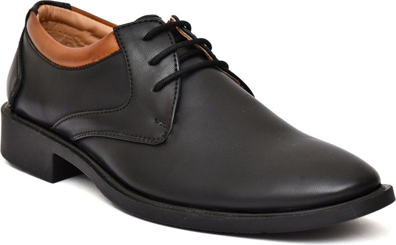 Leather Formal Shoes Lace Up For Men  (Black)