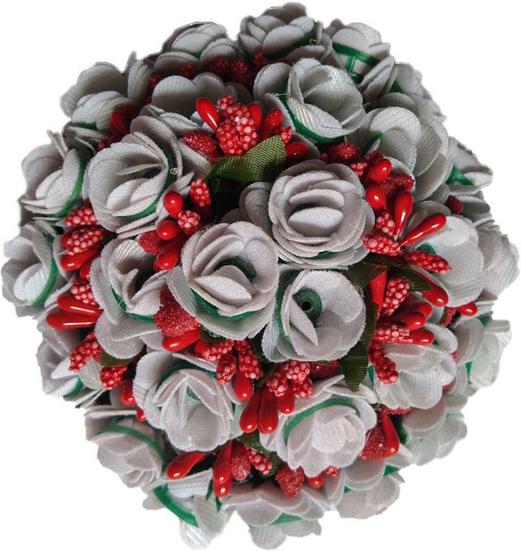 Arosha Beautiful White Rose With Red Parag Kali Bun For Women Wedding Pack Of 1 Multi Bun  (Multicolor)