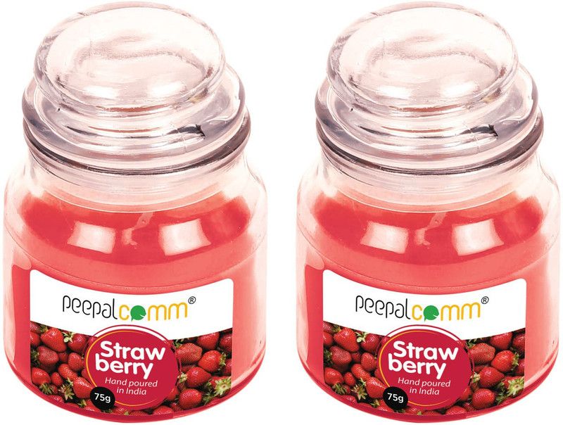 PeepalComm Strawberry Scented Wax Jar Candle For festival,decor Set Of 2(Long Burning Time  (75 g)