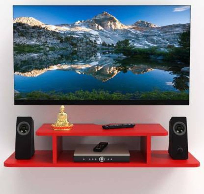 AKSHA ART Wall TV set up box & wifi stand MDF MDF (Medium Density Fiber) Wall Shelf  (Number of Shelves - 4, Red)