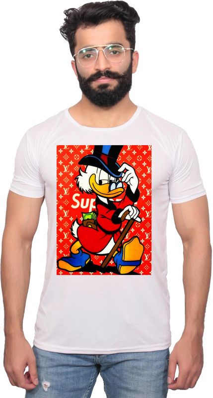 Tushar Vasudev Men Graphic Print Round Neck Polyester White T-Shirt