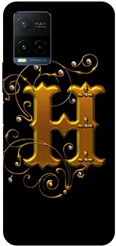 MS STYLISH Back Cover for vivo Y21A, V2149, H, NAME, LETTER, ALPHABET, GOLD  (Black, Hard Case, Pack of: 1)