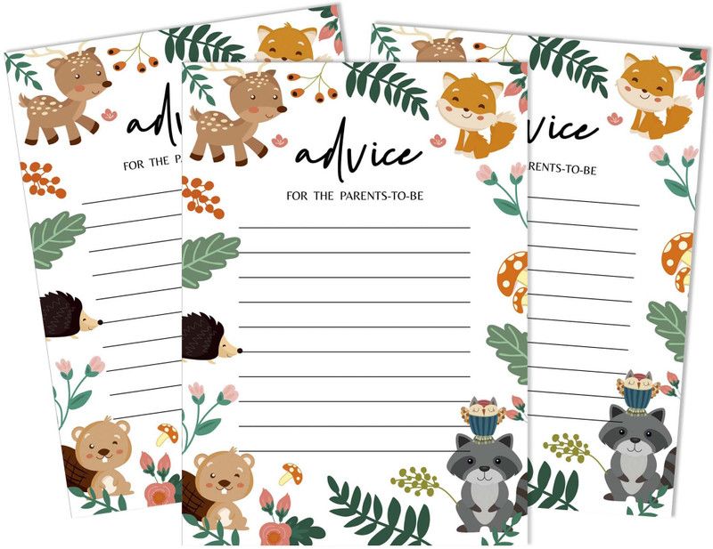 Inkdotpot 50 Advice Cards New Parents for Baby Shower Game Floral & Animals Party Supplies Invitation Card  (Advice_Card, Pack of 1)