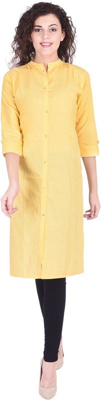 Women Solid Pure Cotton Frontslit Kurti  (Yellow)