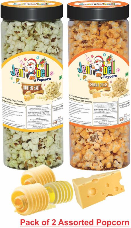 Jenibell Buttersalt & Cheddar Cheese Popcorn 1pc Each Assorted Tub Flavoured ,Pack of 2 : Buttersalt & Cheddar Cheese Popcorn  (65 g, Pack of 2)