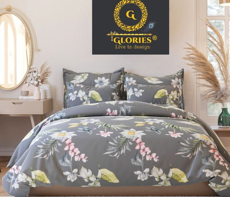 GLORIES 210 TC Cotton King Geometric Fitted (Elastic) Bedsheet  (Pack of 1, Light Grey)