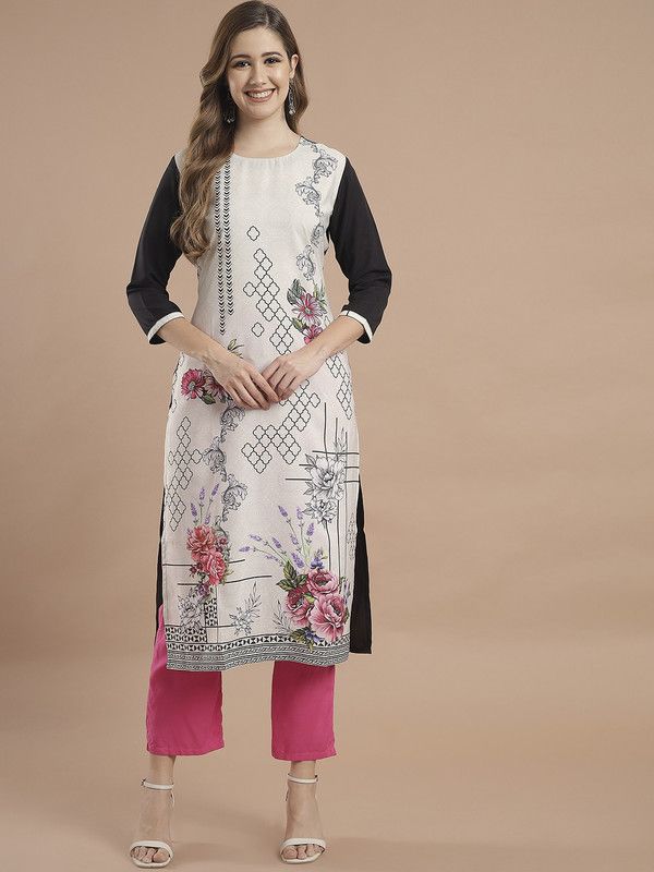 Women Printed Kurta  (Black)