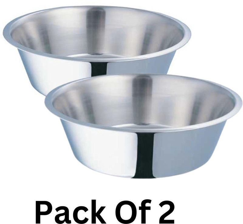 PETS EMPIRE ilver Stainless Steel Bowl Anti Skid Non Tip Dog Bowl (Pack of 2) Steel Pet Bowl  (650 L Steel)
