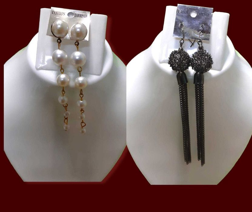 Stylish Earing combo in white and Black drop for Girls and women Alloy Drops & Danglers