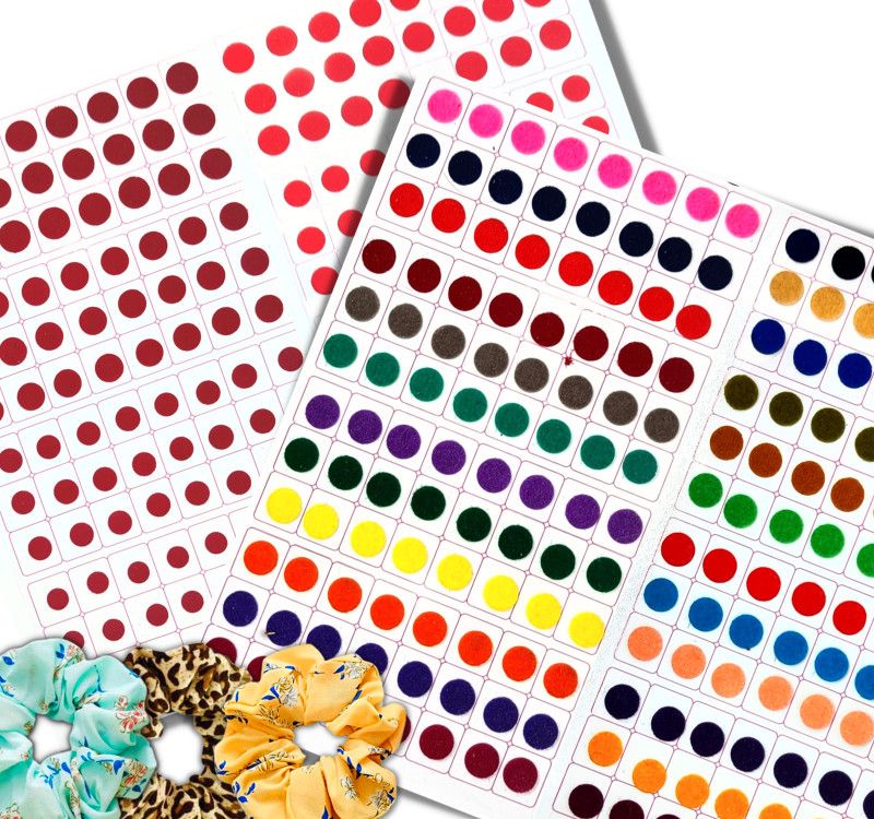 Quarya Bindi Bindiya Simple Plain Round (960 Bindis Book plus 3 Scrunchies) Girl Multicolor Bindis  (Round Bindi)