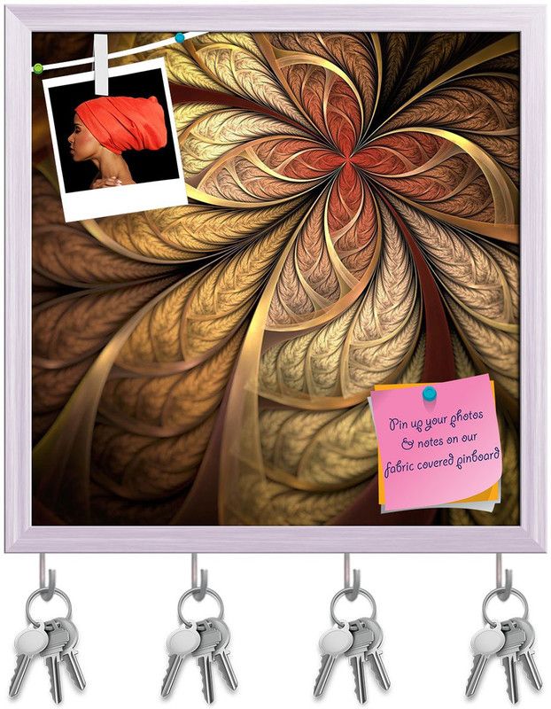 Artzfolio Autumn Leaves D2 Pinboard with Key Holder Hooks White Frame 16x16.2inch Cork Bulletin Board  (Multicolor 16 x 16.2 inch (41 x 41 cms))