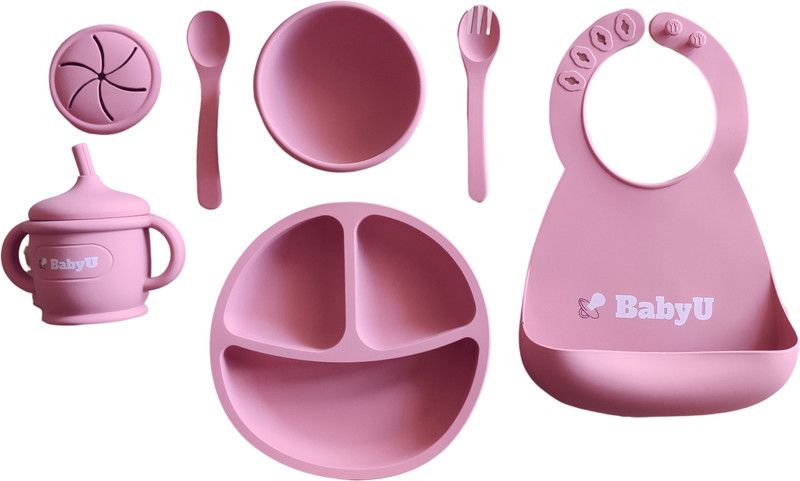 VOLETY INTERNATIONAL BabyU Silicon Tableware Kit For Kids - Food Grade Silicon  (light coral)