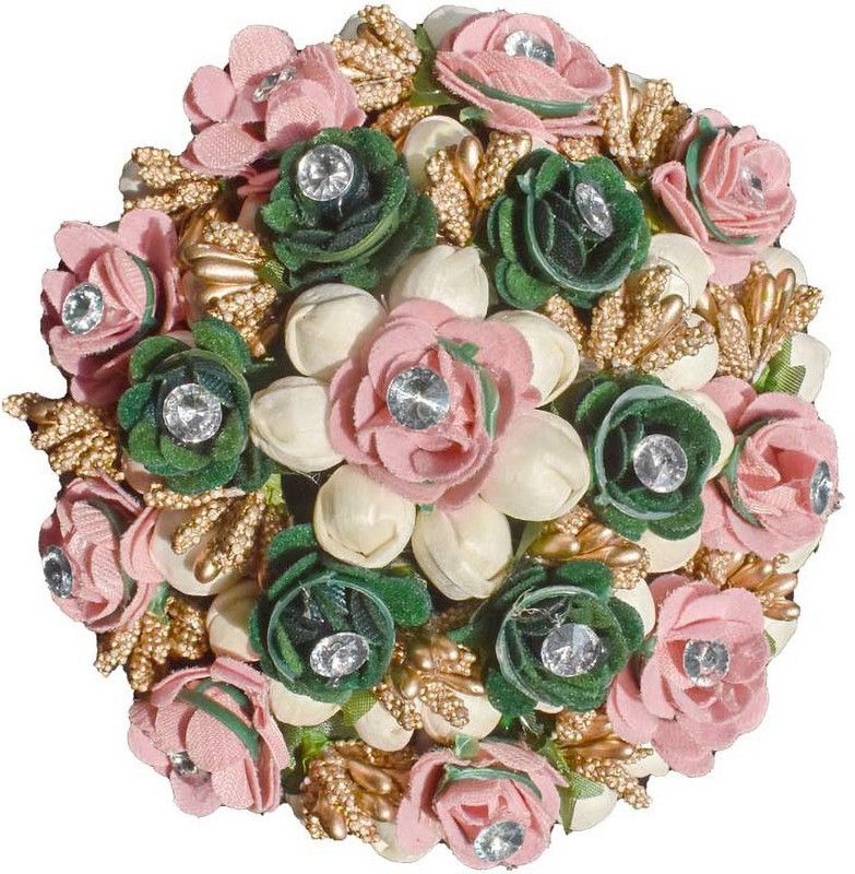 Arosha Bridal Flower Hair Gajra Accessories For Wedding Juda Decoration Pink-Green Bun  (Multicolor)
