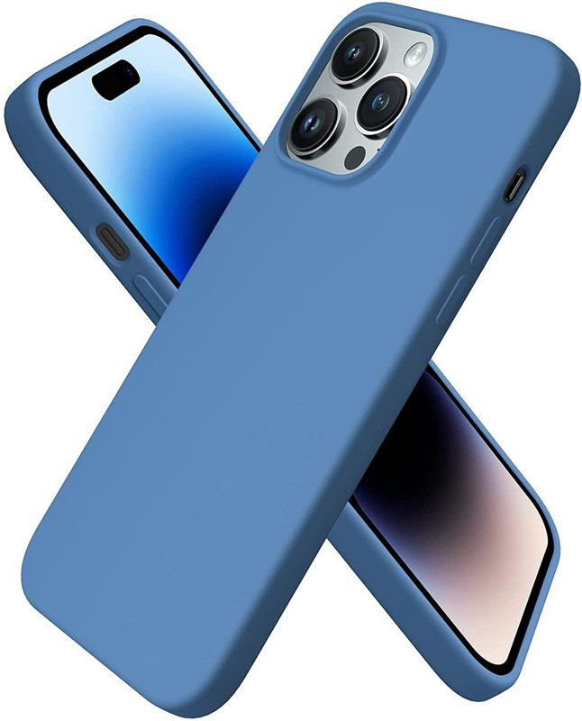Vshop Back Cover for iPhone 14 Pro Case 6.1 Inch Case , Silicone Shockproof Slim Thin Phone Back Cover Case  (Blue, Camera Bump Protector, Silicon, Pack of: 1)