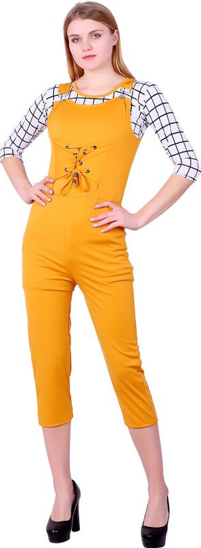Girls Casual Top Dungaree  (Yellow)