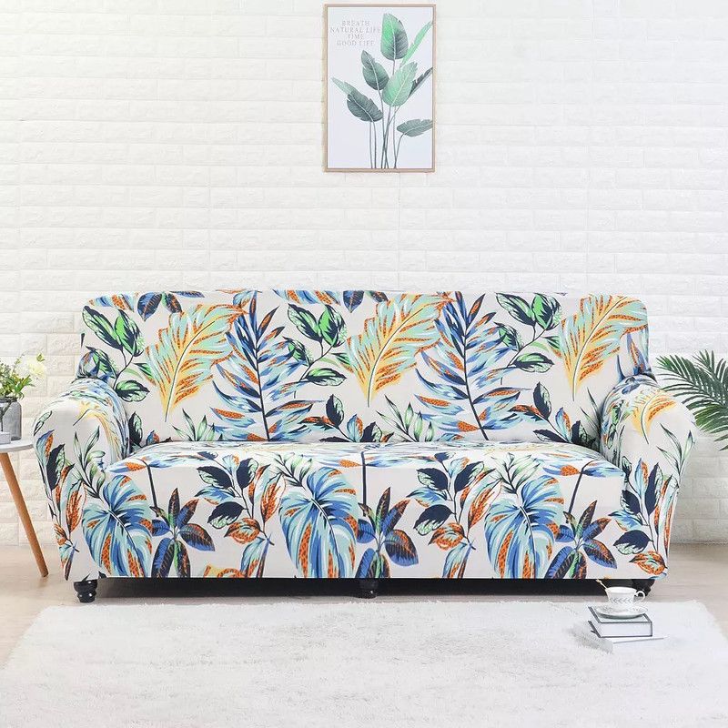 Urban Casa Polycotton Floral Sofa Cover  (Universal Stretchable 3 Seater Multicolor Leaf Pack of 1)