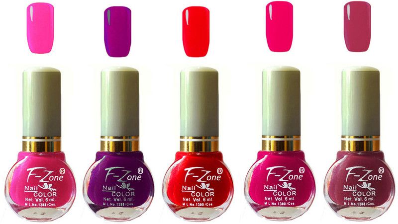 F-Zone Extra Shine Long Wear Durable Nail Polish Pack of 5 VK85 Multicolor  (Pack of 5)
