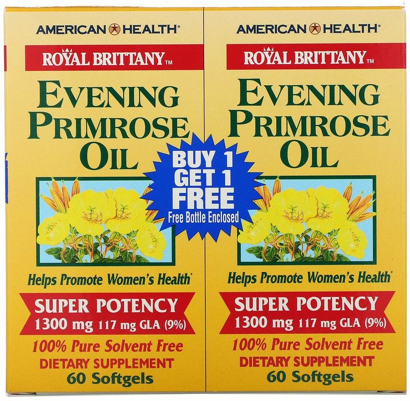 American Health Royal Brittany, Evening Primrose Oil, 1300 mg, 2 Bottles, 60 Softgels Each  (2 x 60 No)