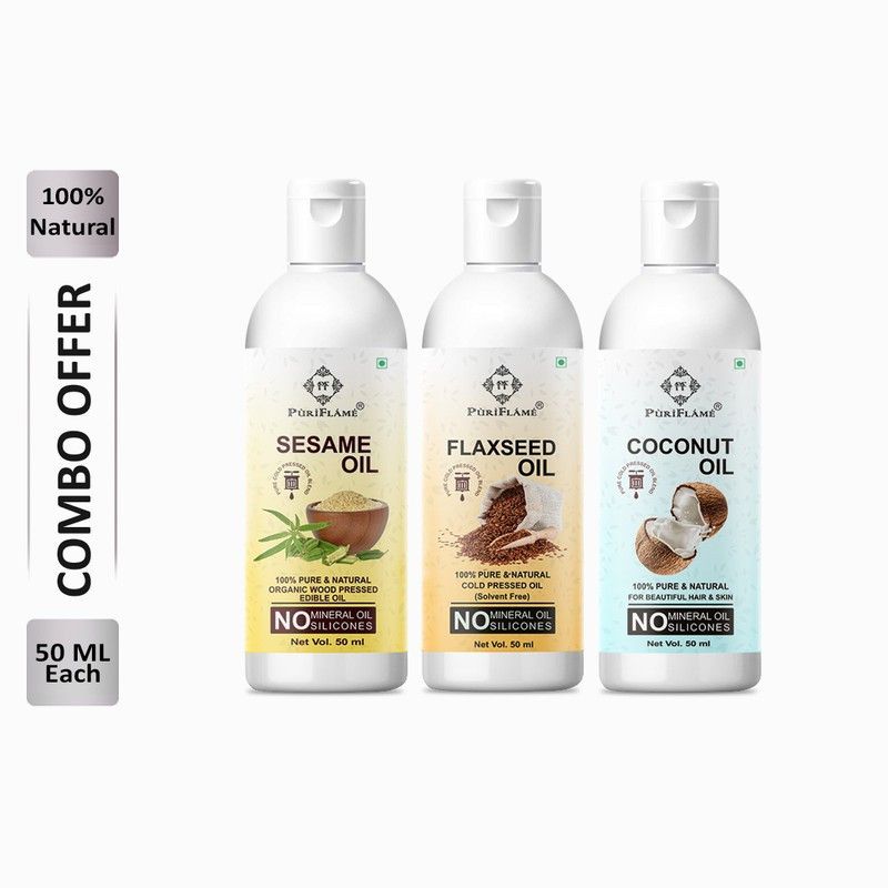 PuriFlame 100% Pure Sesame Oil 50ML & Red Onion Oil 50ML & Neem Oil 50 ML Hair Oil  (150 ml)
