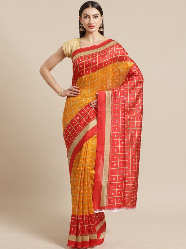 Printed Daily Wear Art Silk Saree  (Yellow)