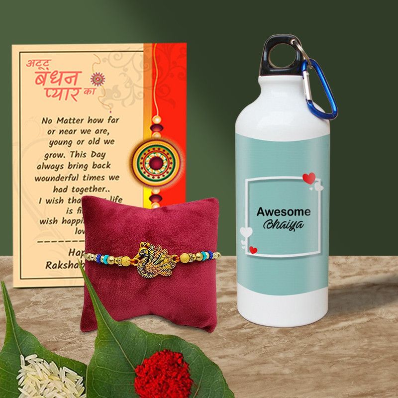 Greeting Card, Rakhi, Bottle, Chawal Roli Pack Set  (Shipper bottle with Rakhi, Greeting card, Roli, chawal)